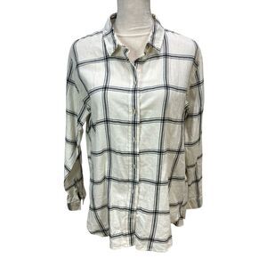 NEW H&M Womens White Black Plaid Solid Long Sleeve Bottom‎ Down Shirt Size 12